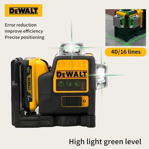 Dewalt DW089LG 3면 360도 수직 라인 레이저 레벨, 야외용 12V 리튬 배터리 수평 녹색 레이저