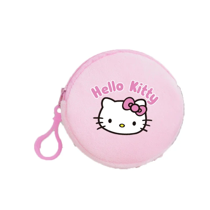 Hello Kitty Round Coin Purses Anime Cartoon Plush Wallets Children Mini Zipper Storage Bag Boys Girls Small Money Bags Key Pouch