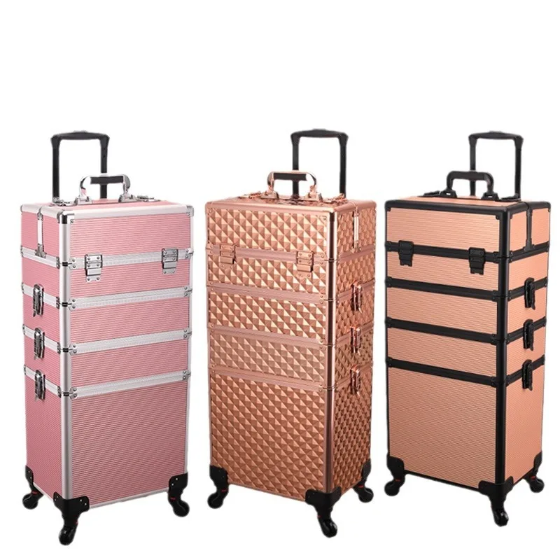 Tattoo Embroidery Nail Art Hairdresser Makeup Box Large Capacity Multi-layer Makeup Storage Box Tie Rod Universal Wheel
