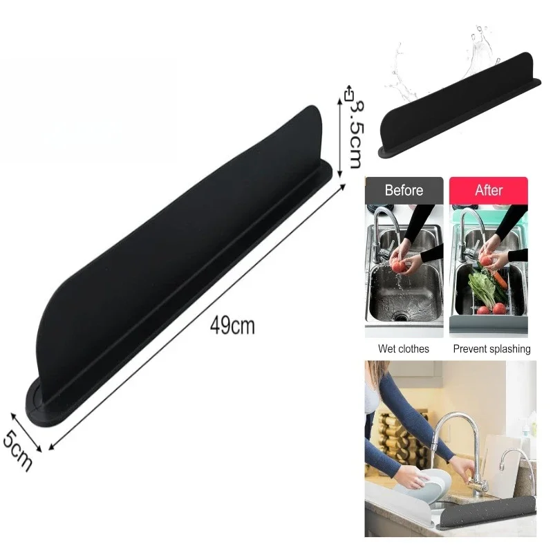 Reusable Silicone Sink Splashback Dishwashing Stopper Kitchen Splashback Sink Stopper Countertop Protector Easy To Install Black