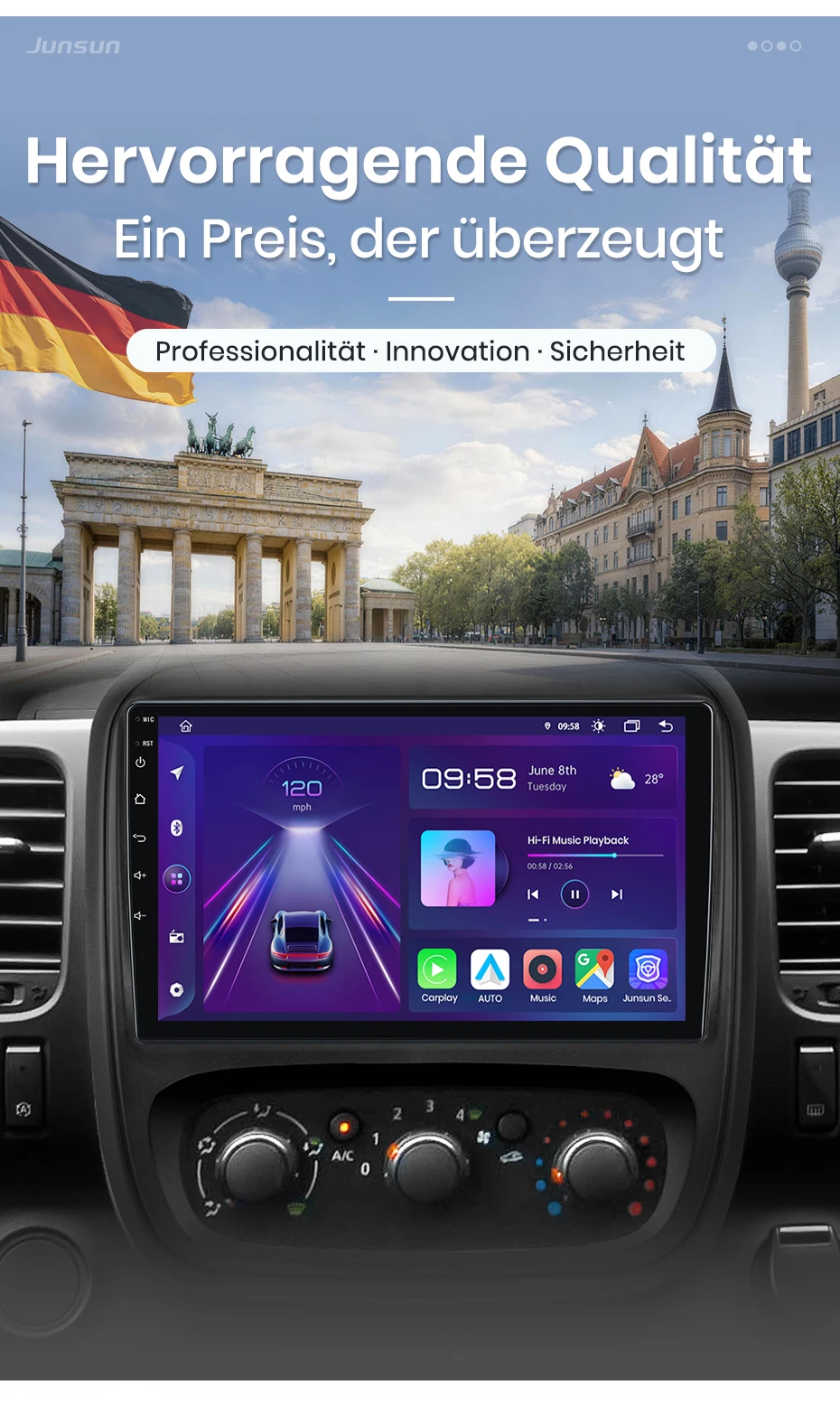 Junsun 9" Android 15 Autoradio für Renault Trafic 3 2014-2021 Vivaro B 2014-2018 für Apple CarPlay Auto IPS-Bildschirm Stereo Multimedia-Videoplayer Automotive Smart Intelligent Systems 2 Din Autoradio Head Unit GPS-Navigation BT 4G WIFI FM DSP RDS SWC DAB+ – Detail 5