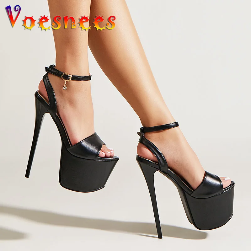 Black Chunky Platform Women Shoes 17CM Super High Heels 2023 Summer Model Fashion Show Sandals Plus Size Night Club Work Pumps