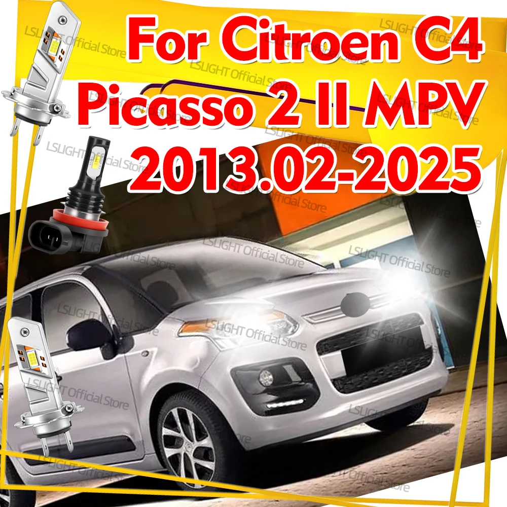 2/6x Car Fog Bulb 6000K LED Headlights 30000LM For Citroen C4 Picasso 2 II MPV 2013-2025 2014 2015 2016 2017 2018 2019 2020 2021