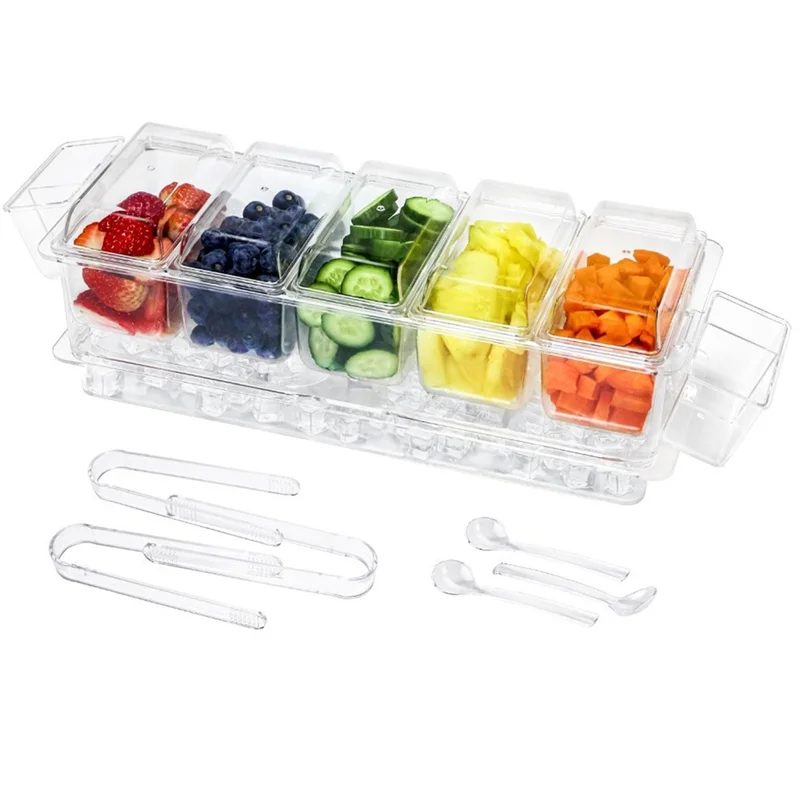 ABHB-Divided Serving Tray With Lid Chilled Serving Tray Chilled Condiment Server With Lid