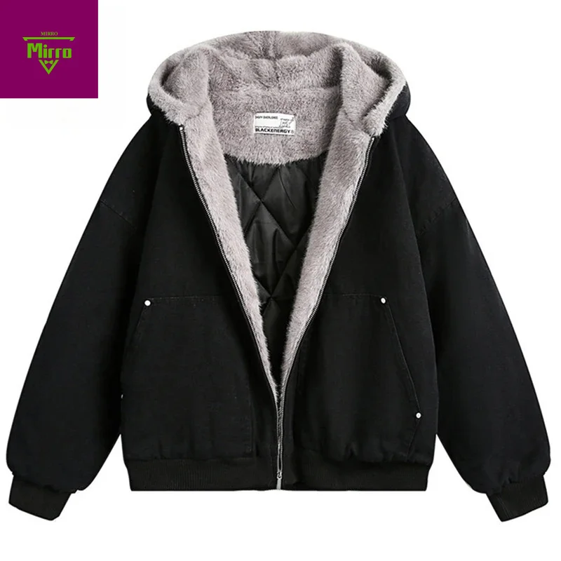 جواكت شتوية للرجال معاطف باركاس دافئة سميكة من القطيفة سترات مبطنة كبيرة الحجم ملابس خروج هاراجوكو هيب هوب ملابس خارجية #1