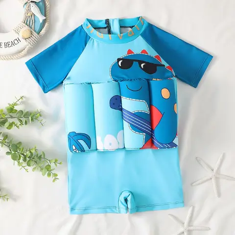 Short-Sleeved One Piece flutuabilidade Swimsuit dos meninos, infantil maiô infantil, maiô de uma peça de cabelo