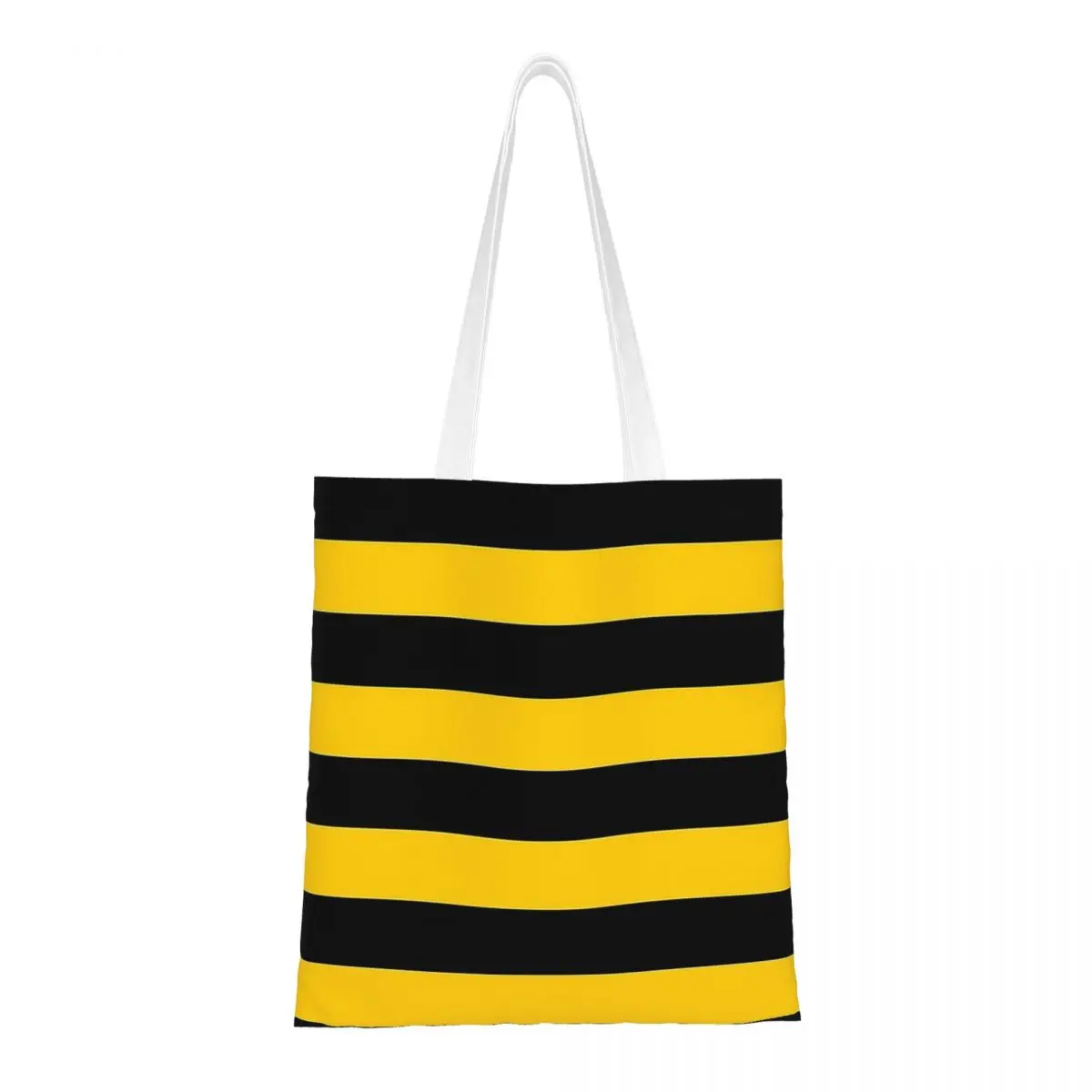 Zwarte en gele strepen geometrisch gestreepte bijenboodschappentassen dames canvas de draagtas opvouwbare schoudertas reishandtas
