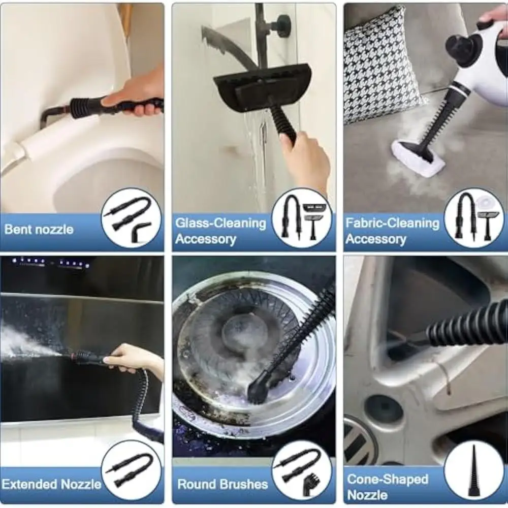 منظف بخار محمول، جهاز بخار تنجيد متعدد الوظائف مع 10 ملحقات منظف بخار طبيعي بدرجة حرارة عالية