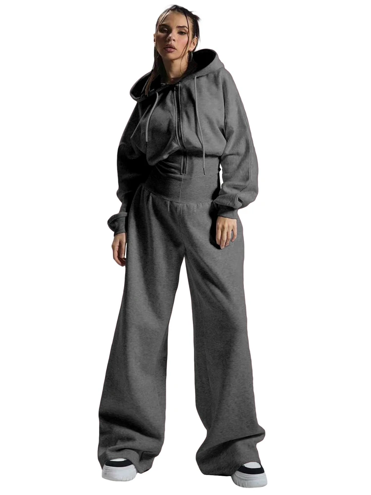 JENYAGE Damen Trendiger, weicher, dehnbarer, mit Fleece gefütterter, einfarbiger, langärmliger, kurzer Overall mit weitem Bein und Kapuze, Kordelzug, lässige Loungewear – Detail 15