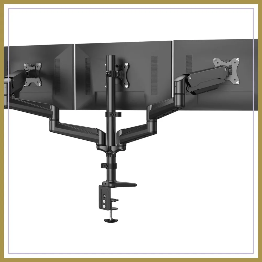Triple Monitor Stand for 17-32 inch Screens, Full Motion Swivel Tilt Rotation, Clamp & Grommet Base