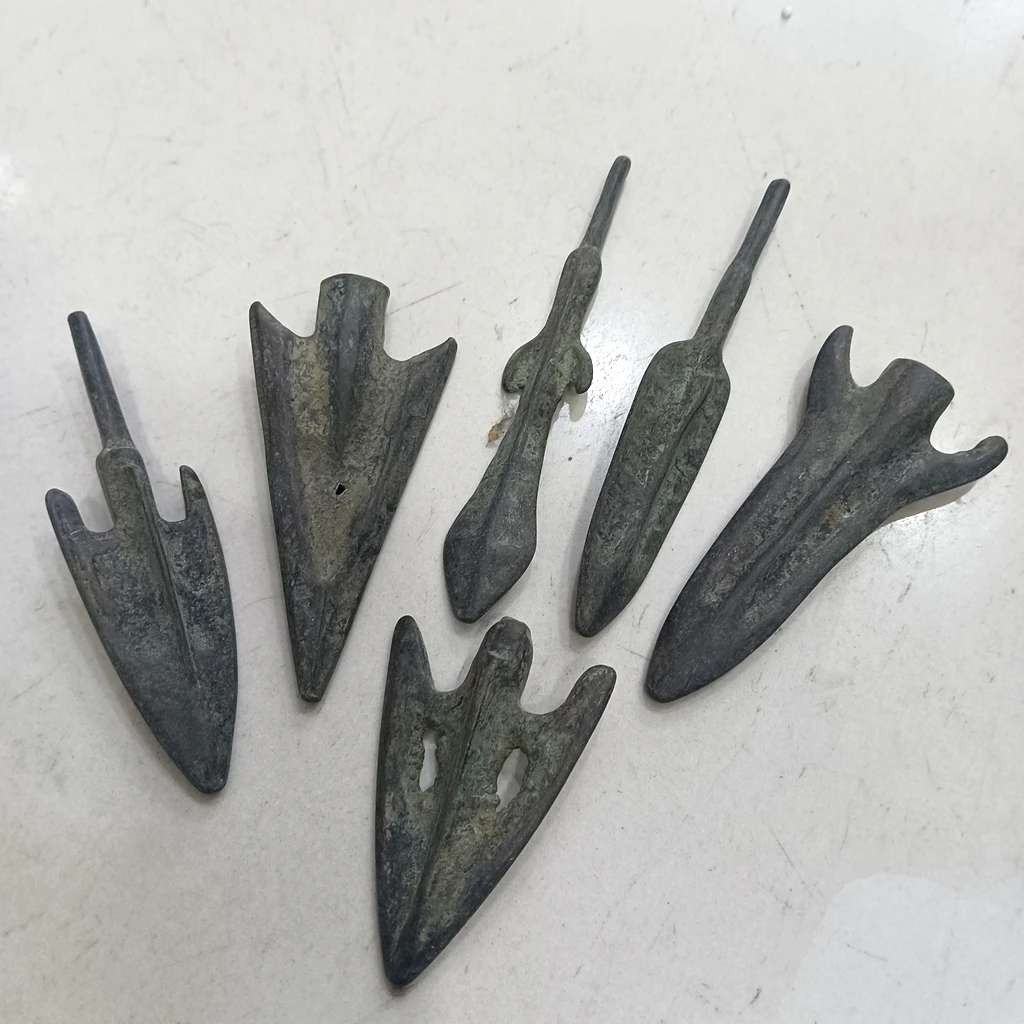 6 Piece Home Decoration Vintage Bronze Arrow Model Penetration Arrowhead Pike Primitive Tool