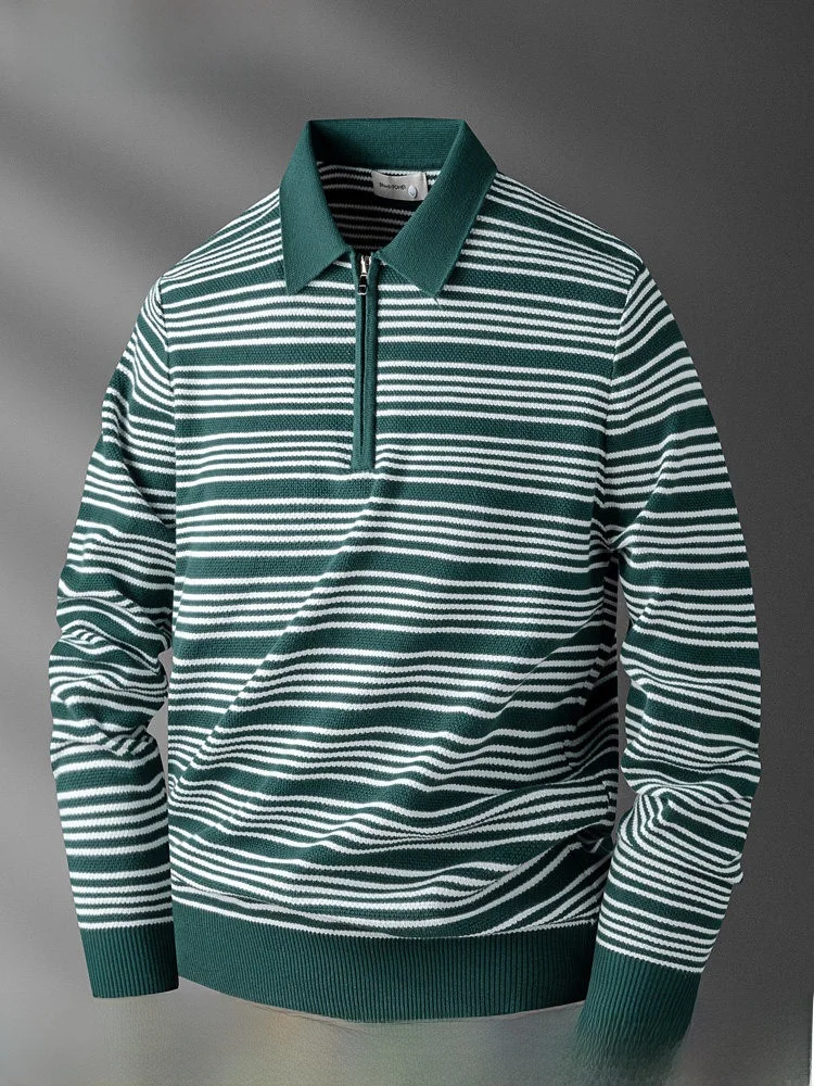 

Мужской свитер на молнии из трикотажа, осенняя новинка, премиум-качество, повседневный, свободный крой, в полоску, с воротником, теплый, мягкий, комфортный