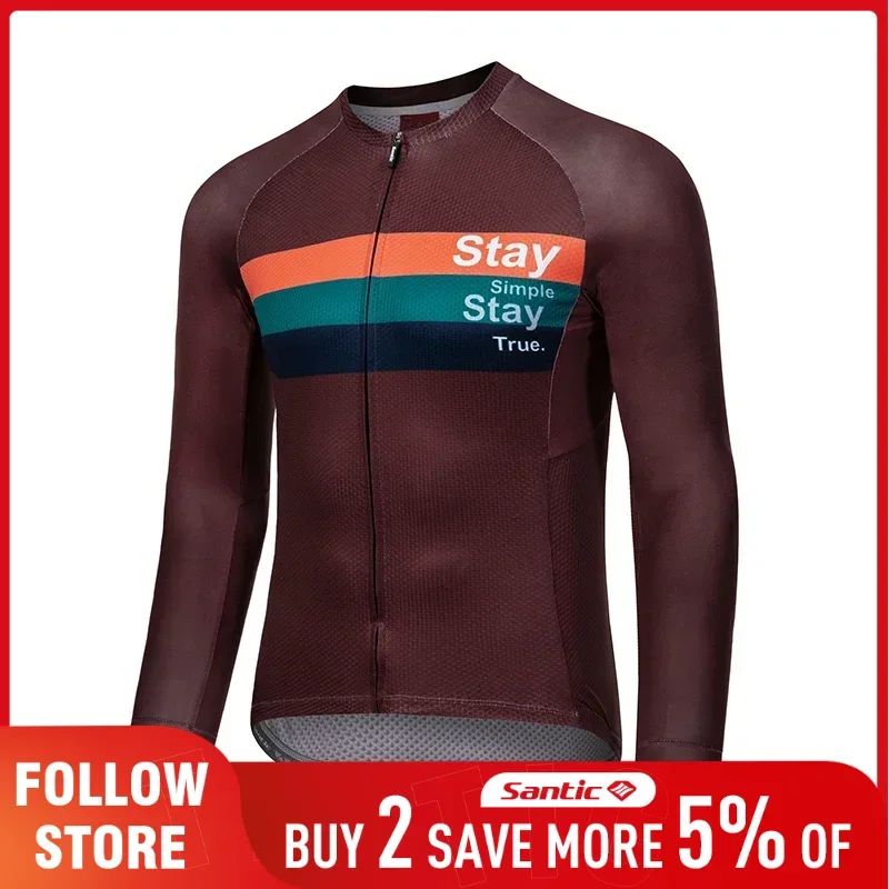 Santic Summer Men's Cycling Jersey Outdoor Long Sleeved UV Protection Bicycle Clothing Breathable MTB Road Biker Long Jersey
