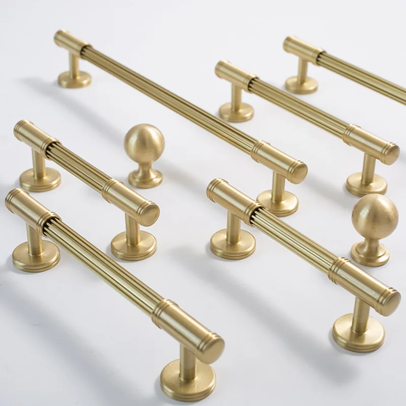 Linear Brass Handles for Wardrobe French Style Cabinet Bar Pulls Knurled Drawer Knobs Furniture Bar Handle
