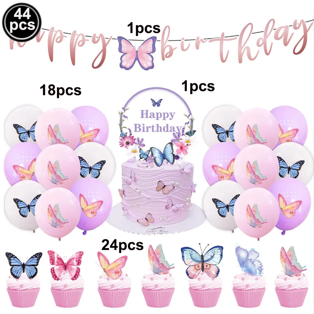 Globo con números rosas, juego de globos de mariposa, globos de mariposa, papel de aluminio de 32 pulgadas, decoración de cumpleaños número 1. a 9 ° para niña, Baby Shower