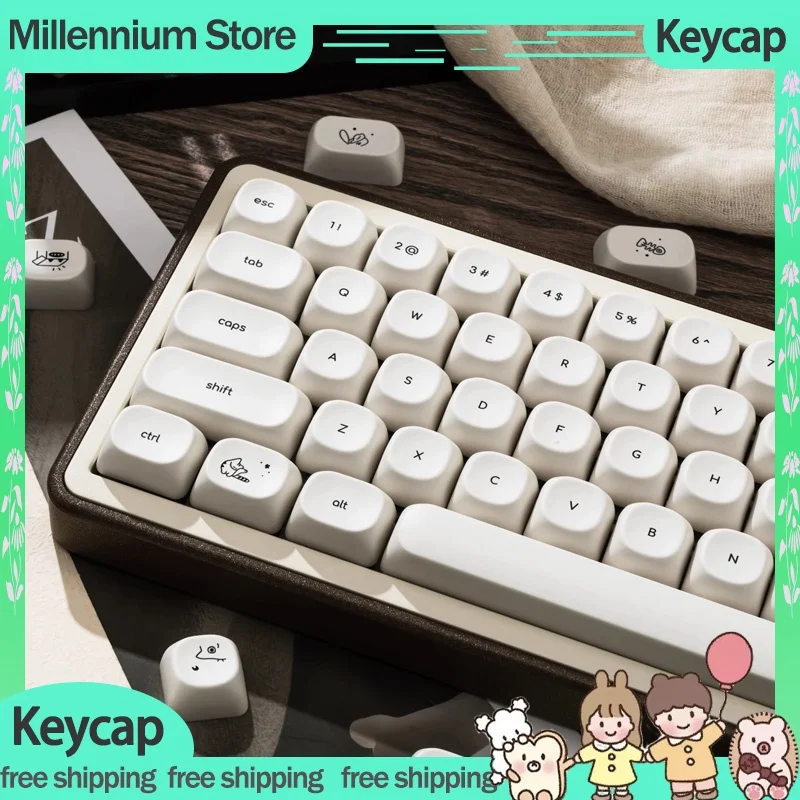 

Milk White Kitten Keycap 124keys Keycaps MOA Profile For Mechanical Keyboards PBT Thermal Sublimation For Pc Accessories Custom