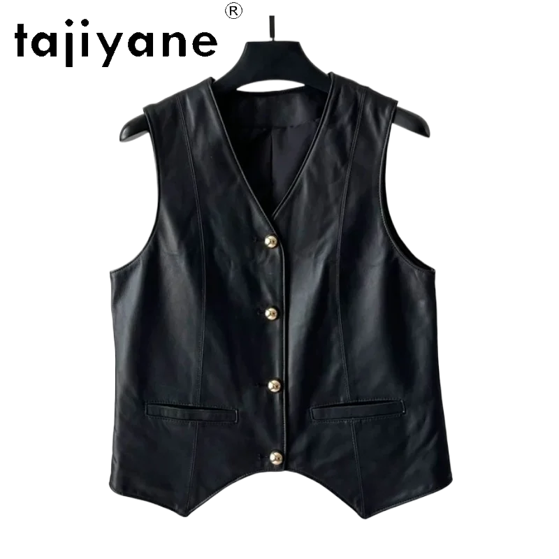 

TAJIYANE Genuine Leather Jacket Woman Vests Short V-neck Leather Coat Irregular Sheepskin Jackets for Woman Slim-fit Дубленка