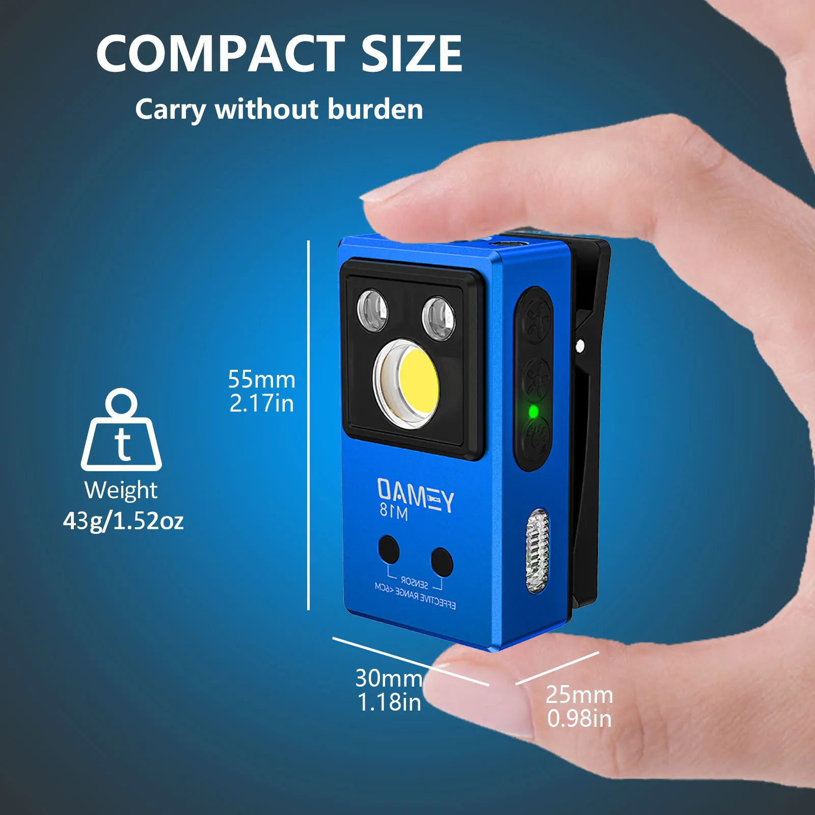 YEMAO M18blue كليب ضوء 270LM USB C قابلة للشحن جيب مصباح يدوي أضواء كاشفة صغيرة/الضوء الكاشف المحمولة EDC RGB الشعلة مع المغناطيس