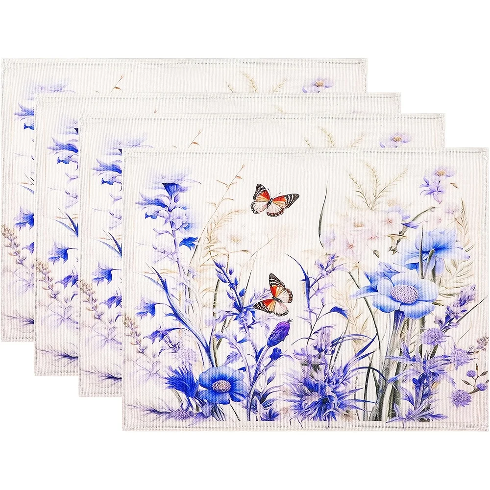 

Spring Placemats Set of 4, 12.5x17 Inch Flower Spring Placemats Floral Placemats for Party Kitchen Dining Holiday Summer Decorat