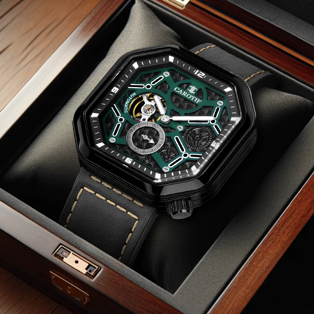 new-men's-watch-with-black-belt-fashionable-style-creative-night-light-hexagonal-warrior-fully-automatic-mechanical-watch