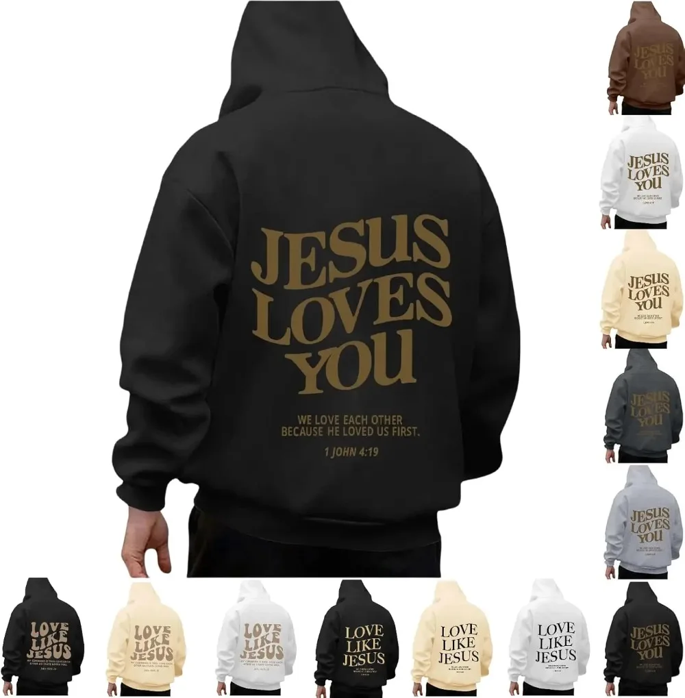 Jesus Hoodie Christian Hoodies for Men Faith God Letter Graphic Printed Comfy Casual Long Sleeve Hooded Sweatshirts