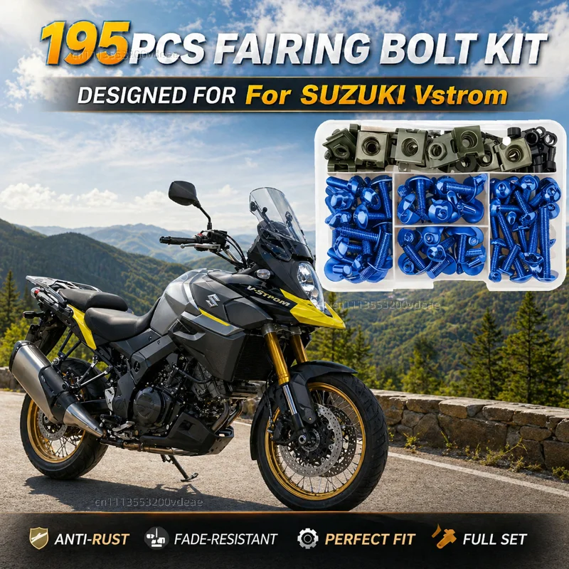 195Pcs Motorcycle Fairing Bolt Screws Kit Nut Clips For SUZUKI Vstrom DL 250 650 1000 V-Strom 650XT 1000XT Vstrom650 Vstrom1000