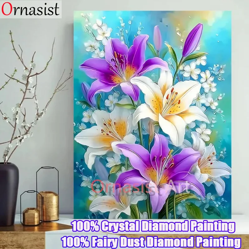 Full Crystal Diamond Mosaic Art Flower Diamond Painting 5D Fairy Dust Drill Painting Rhinestone Wall Art Pictures For Home Decor