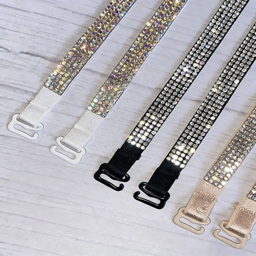 1 Pair Sparkling Rhinestone Bra Straps Replacement High Stretch Fabric Crossbody Strap Rhinestone Bra Belts