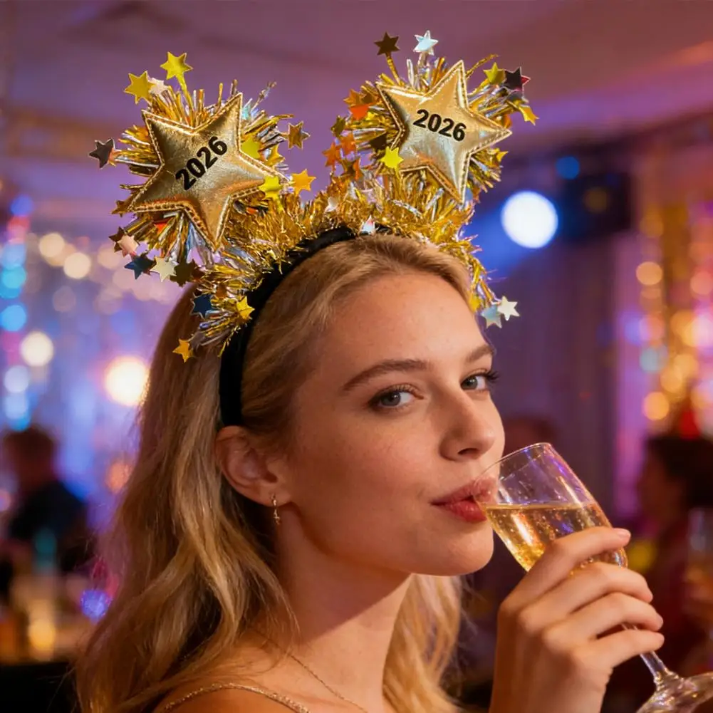 طوق الشعر تصميم ذهبي 2026 رأس السنة الجديدة عقال الطرف الديكور التصوير الدعامة ليلة رأس السنة هدية الاحتفال التبعي