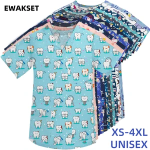 V-Ausschnitt-Pflegeuniformen mit Zahndruck für Krankenhausarbeit, Bluse für Zahnklinik, Arzt, Krankenschwester, Kurzhülsen, Peeling-Tops 6 Hauptverkäufe nach der Operation - №3