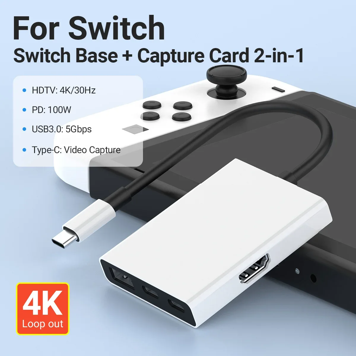 Portable Switch TV Dock&Video Capture Card with HDMI-compatible1.4 +USB3.0+PD+TYPE-C Ports for Nintendo Switch/OLED Live Streami