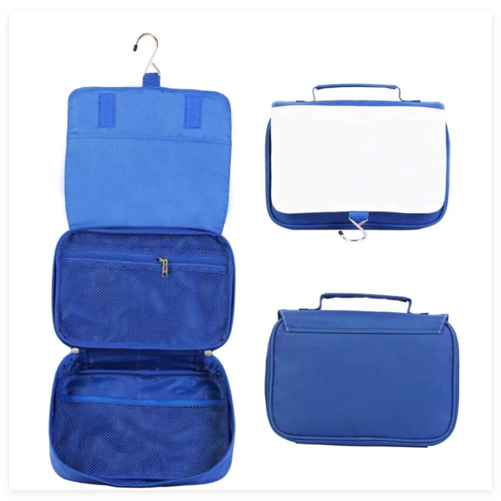 Customizable Travel Cosmetic Wash Bag Sublimation Blank Hanging Toiletry Bags with Hook for Personal Hygiene Makeup Storage