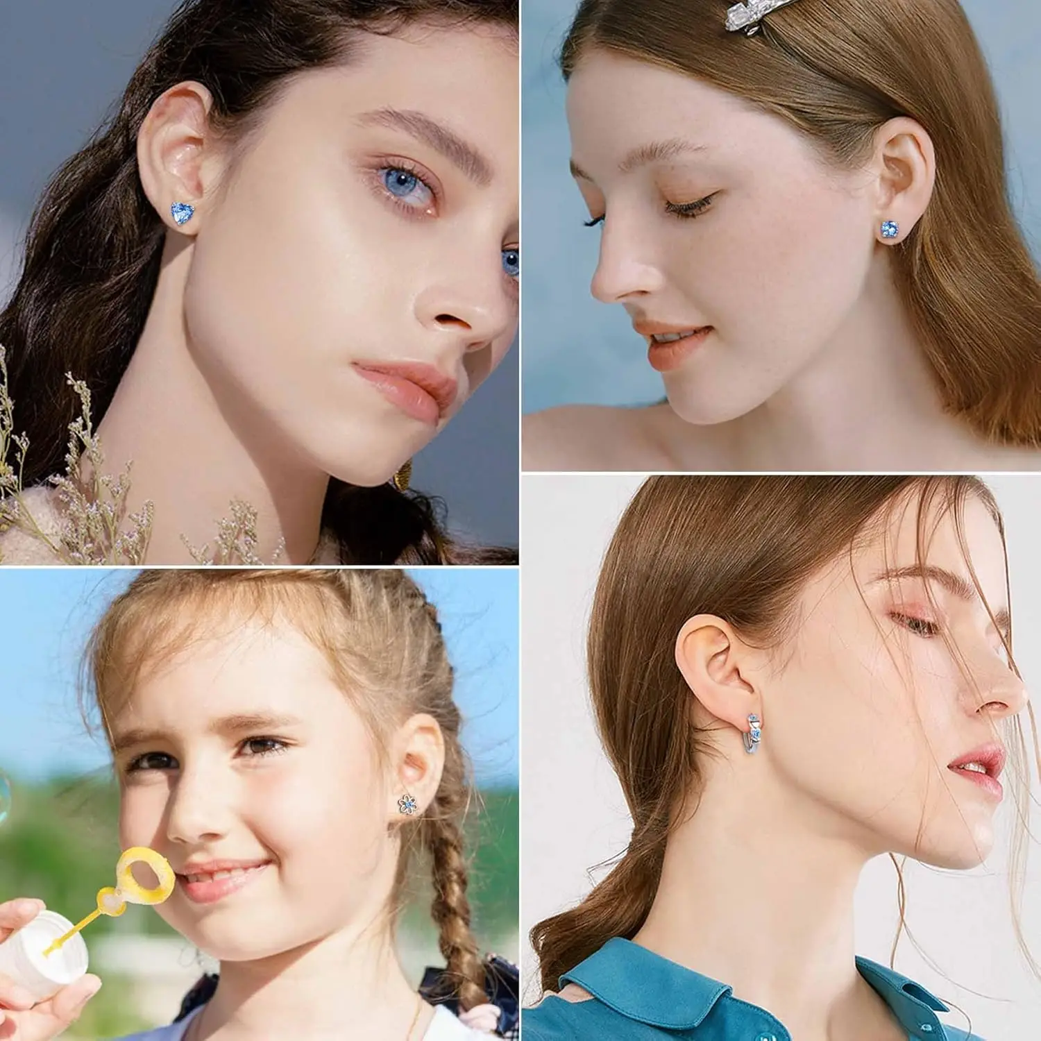 أقراط إبرة فضية للنساء هيبوالرجينيك مكعب زركونيا أقراط لطيفة ترصيع هوب مجموعة ثقب المجوهرات للأذنين الحساسة #6