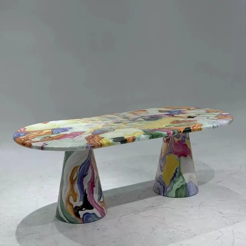 Oil painting graffiti casual long dining table creative conference table fiberglass hand painted table