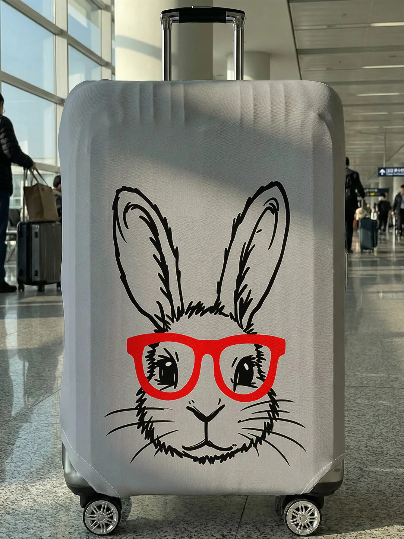 Line Art Rabbit With Glasses Print Luggage Cover, Suitable for 18-32 Inch Luggage Cover, Luggage Handle Glove, Travel Accessorie