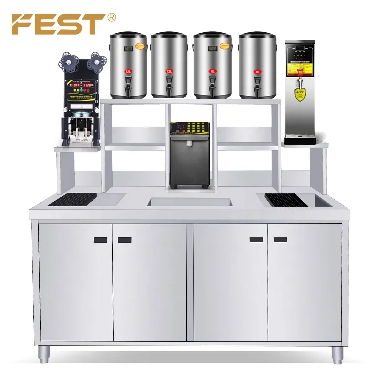 

Commercial boba counter Stainless Steel Milk Tea Shop Counter All Set Bubble Tea Equipment Customized Design Bubble Tea Counter