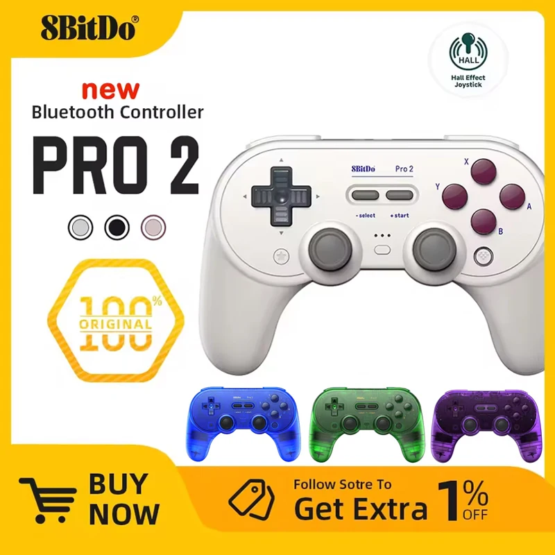 8BitDo New Pro 2 Bluetooth Gamepad with Hall Effect Joystick for Nintendo Switch, PC, macOS, Android, Steam Deck & Raspberry Pi