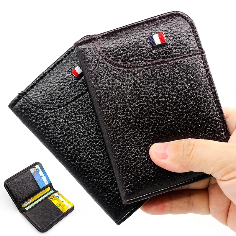 Carteira curta fina masculina – porta-cartões de couro PU macio com porta-moedas, carteira fina de moda empresarial para homens