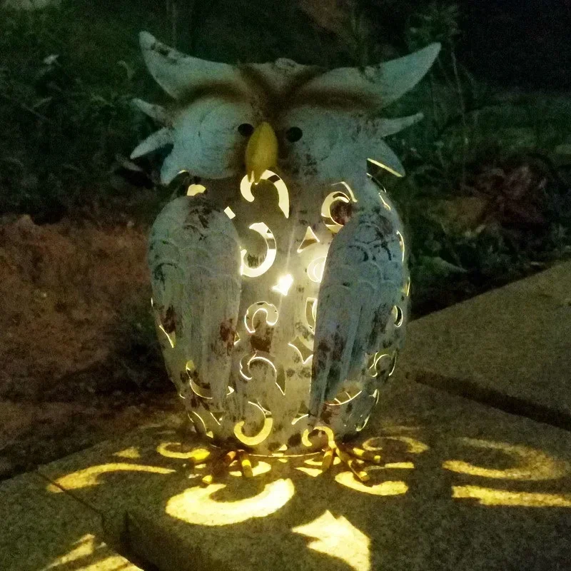 Tin animals, solar energy, lamp decoration, garden outdoor lawn, sculpture owl