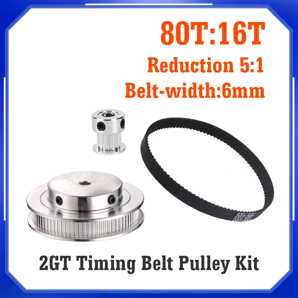 Voron Motion Parts GT2 Timing Belt Pulley 80teeth 16teeth 5/6/8/10mm Reduction 5:1/1:5 Belt Width 6mm for 3D Printer Accessories