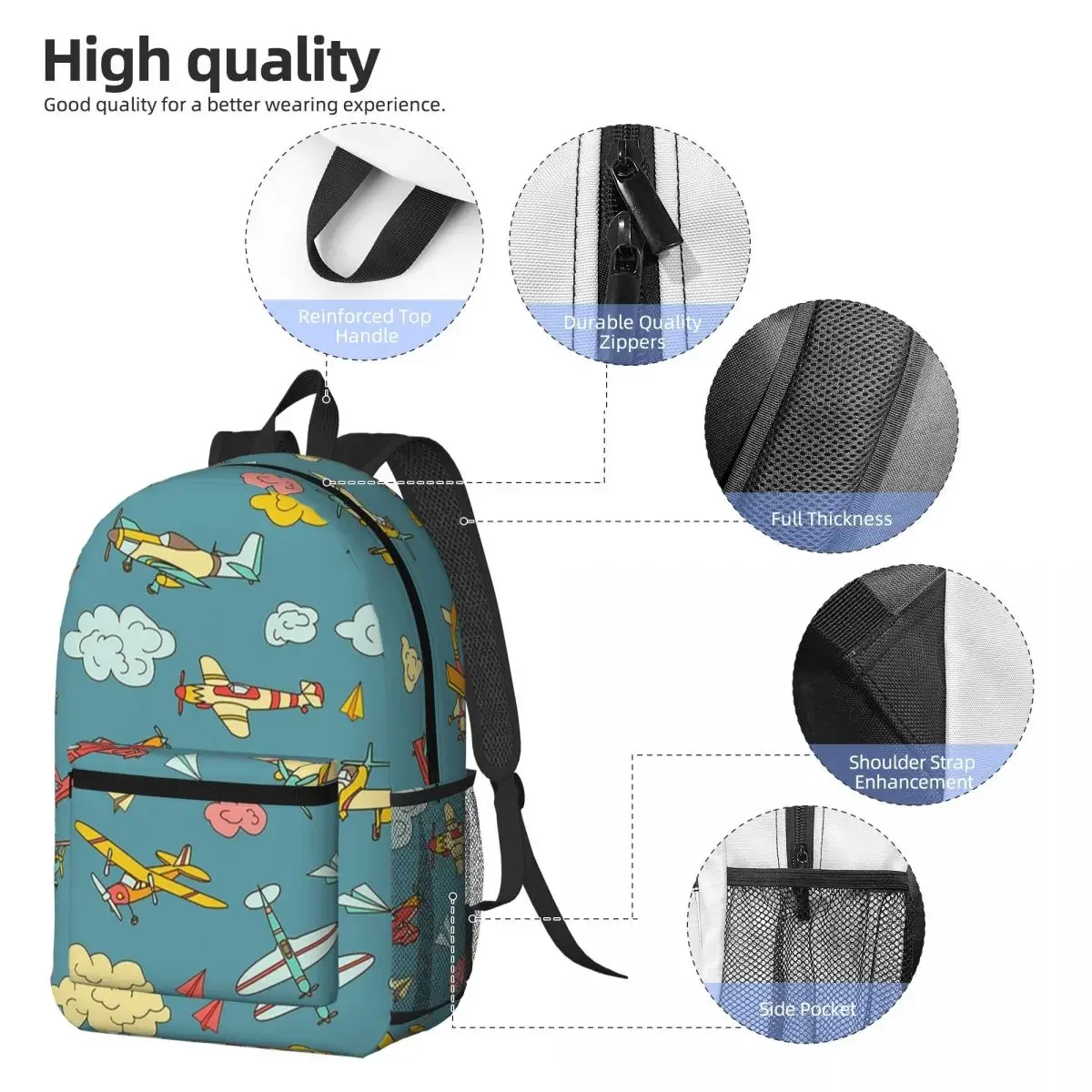 Cartoon Airplane Aviation Themed Backpack Boys Girls BookBag Kids School Bag Computer Shoulder Bags for Men Women