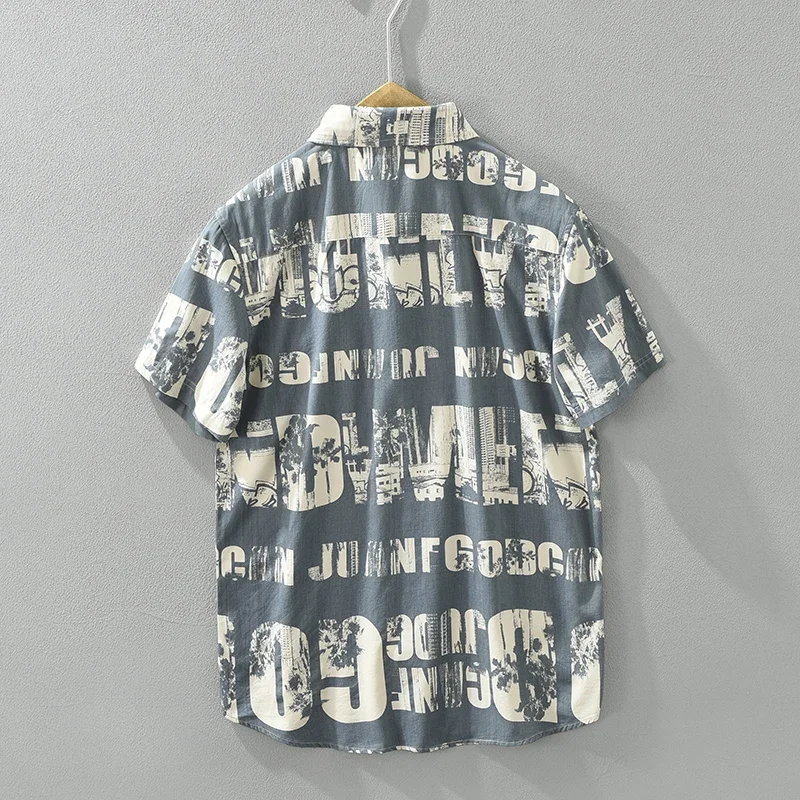 2024 Summer New Print Short Sleeve Shirts for Men Plus Size Casual Loose Cotton Shirts