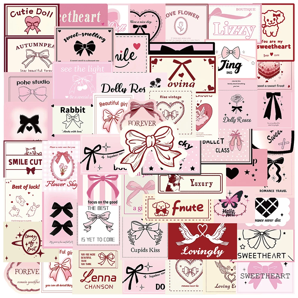 

10/30/50pcs Pink Cute Ballet Bowknot Cartoon Stickers Aesthetic Graffiti Decals Kid Toy DIY Notebook Laptop Helmet Vinyl Sticker