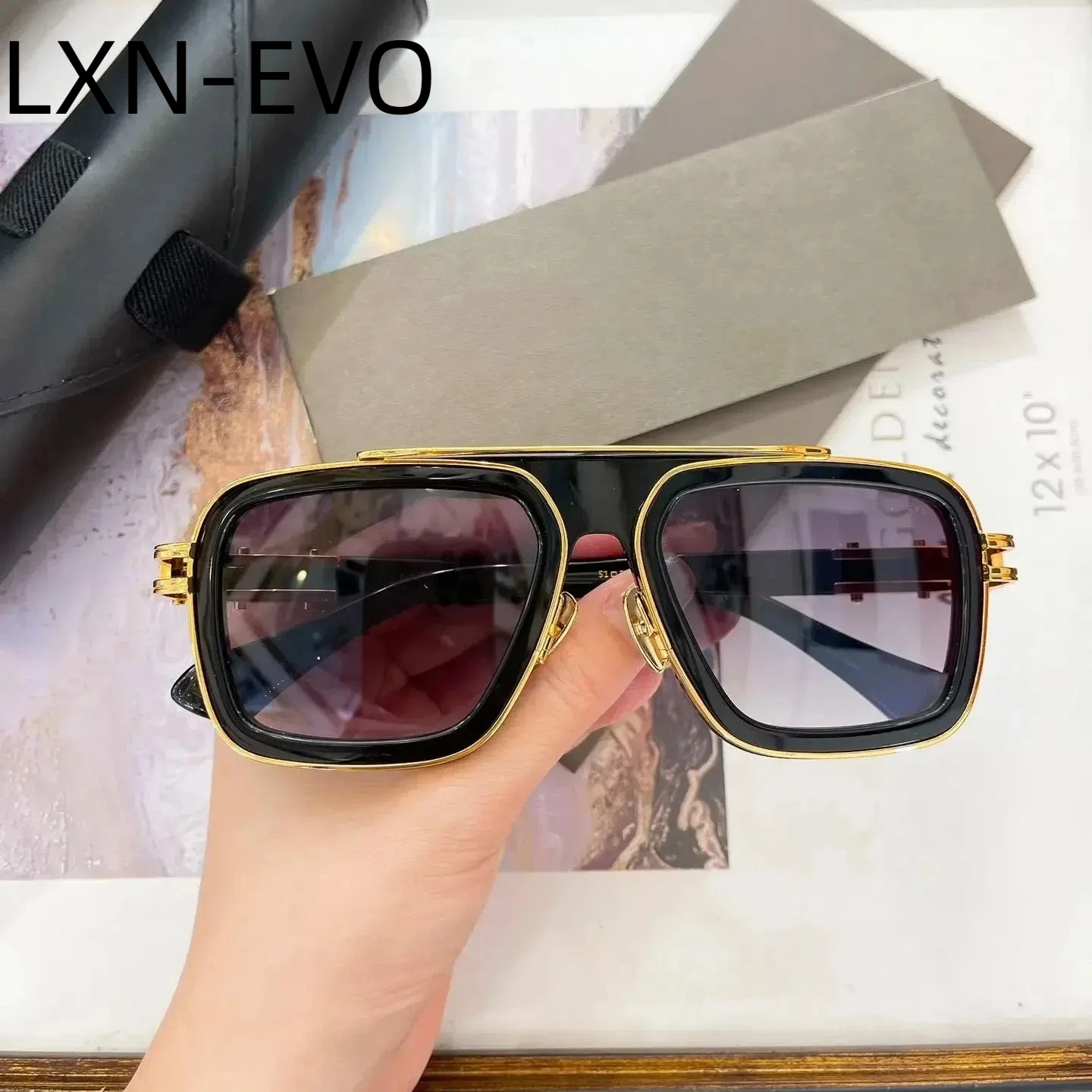 

New DT DTS403 LXN-EVO Trendy Premium Business Womens Sunglasses Luxury Black Acetate Frame Square Men's Sun Glasses With Box