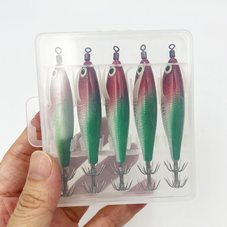 ShareShark 5 Stück/Box Leuchtendes horizontales Garnelen- und Tintenfischhaken-Hartköder-Set, geeignet für Meeresangeln auf Tintenfische und Oktopus. – Detail 10