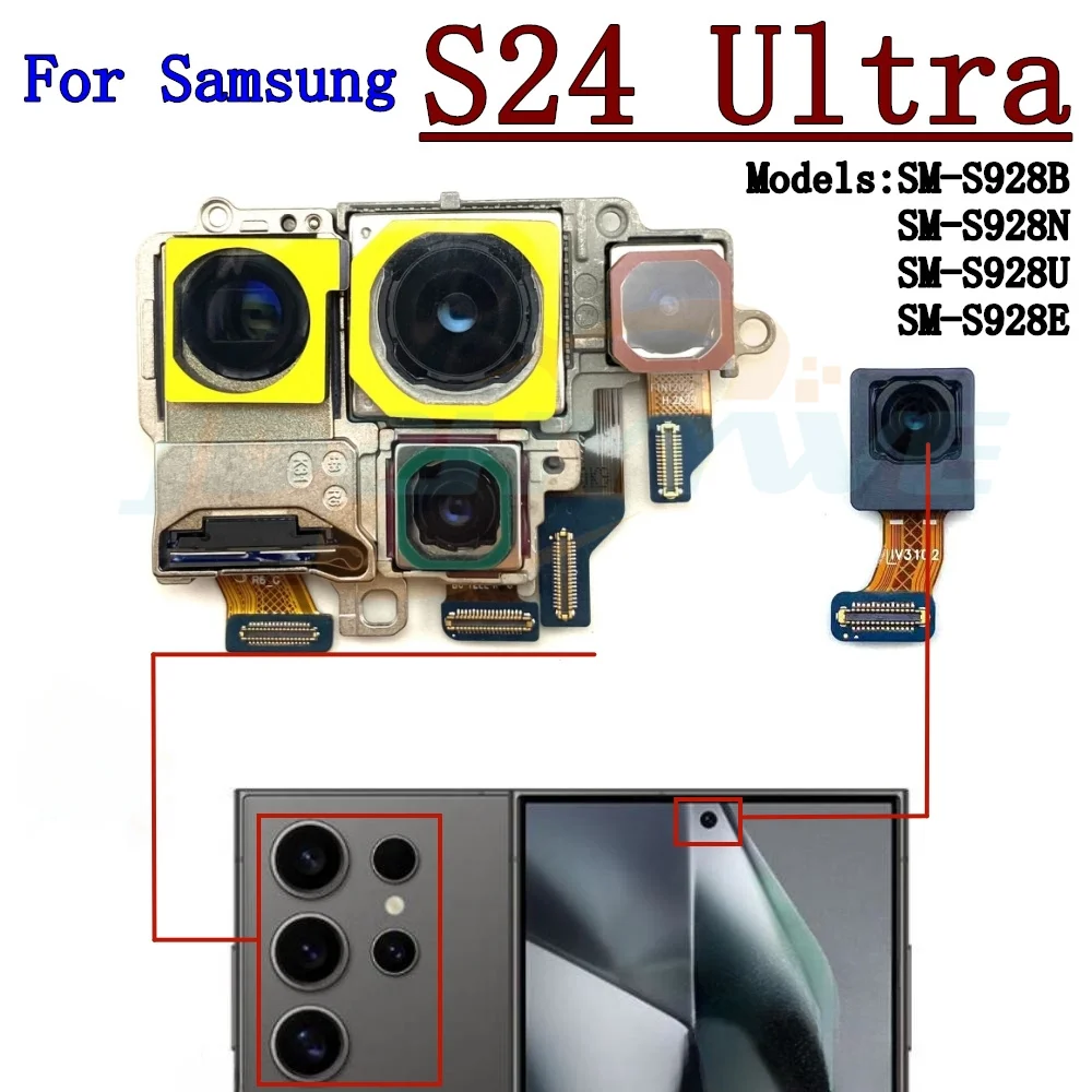 Front Rear View Back Camera For Samsung S24 Ultra S24Ultra S928 Small Frontal Main Facing Camera Module Flex Parts