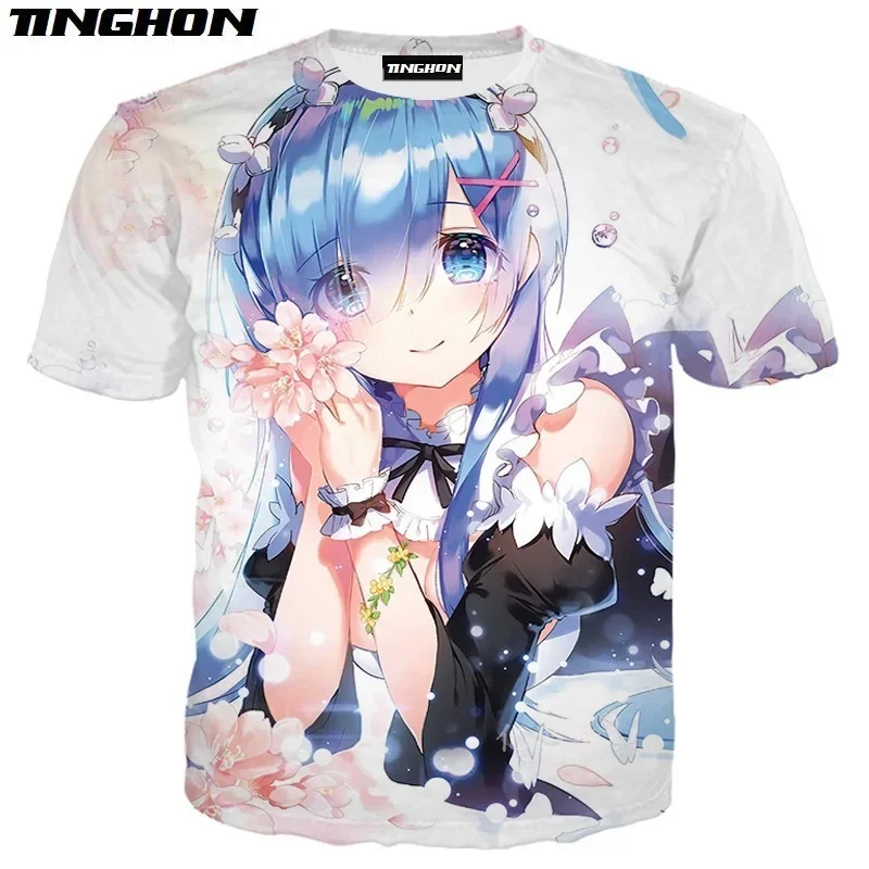 XS-7XL Anime Re:zero Twin Ram Rem Cosplay 3D Print Men Women Short Sleeves Summer Streetwear Casual T shirt 02