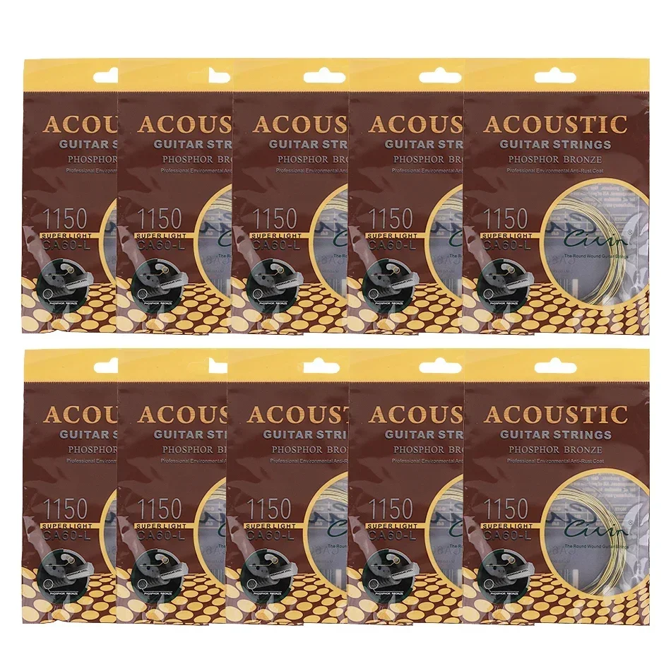 Gearlly 10 Sets Acoustic Guitar Strings Bronze Winding Anti-Rust Coat 1150/1253 Folk Guitar Strings Wholesale