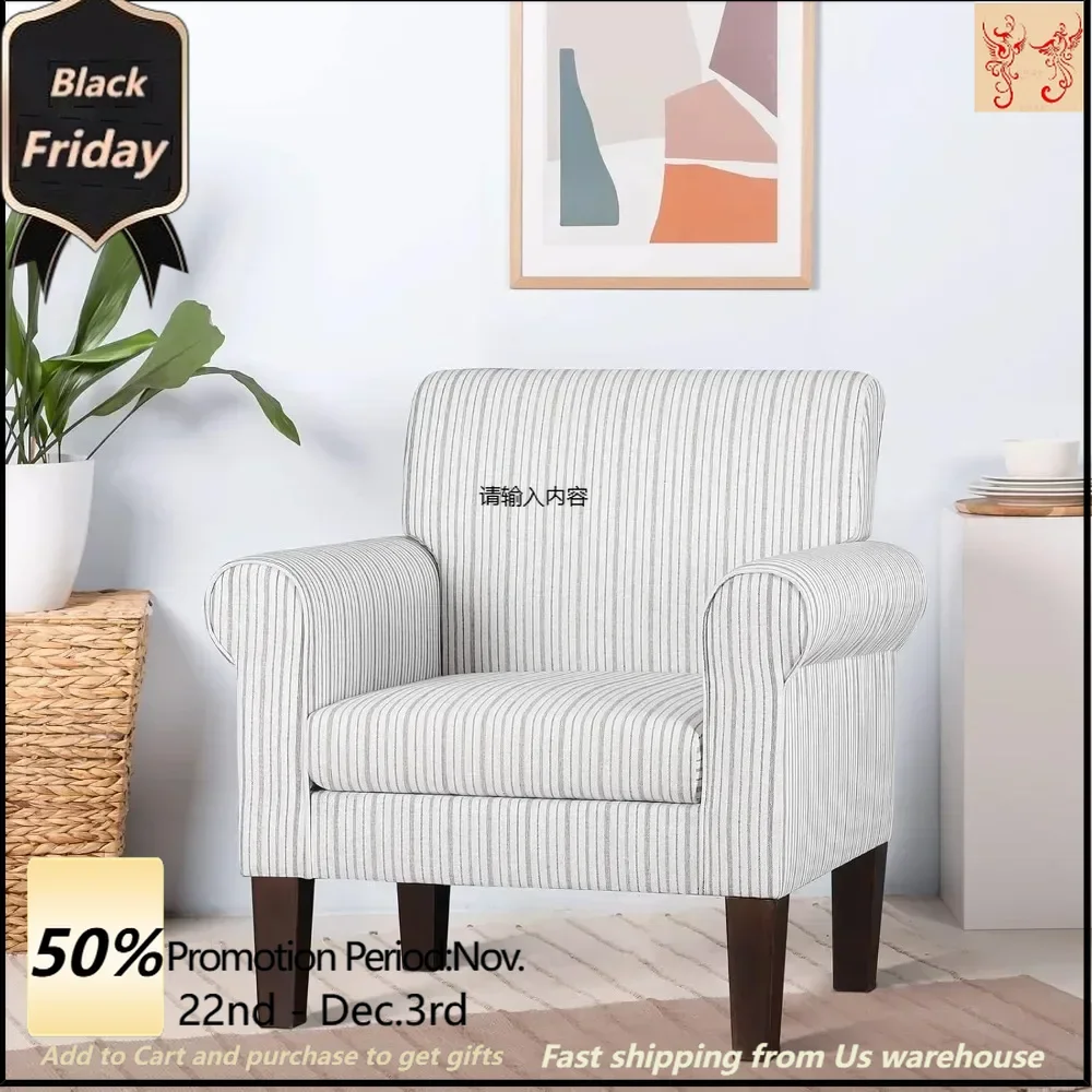 Modern Striped Coffee Chair Comfortable armchair upholstered in linen, comfortable reading armchair with padded seat