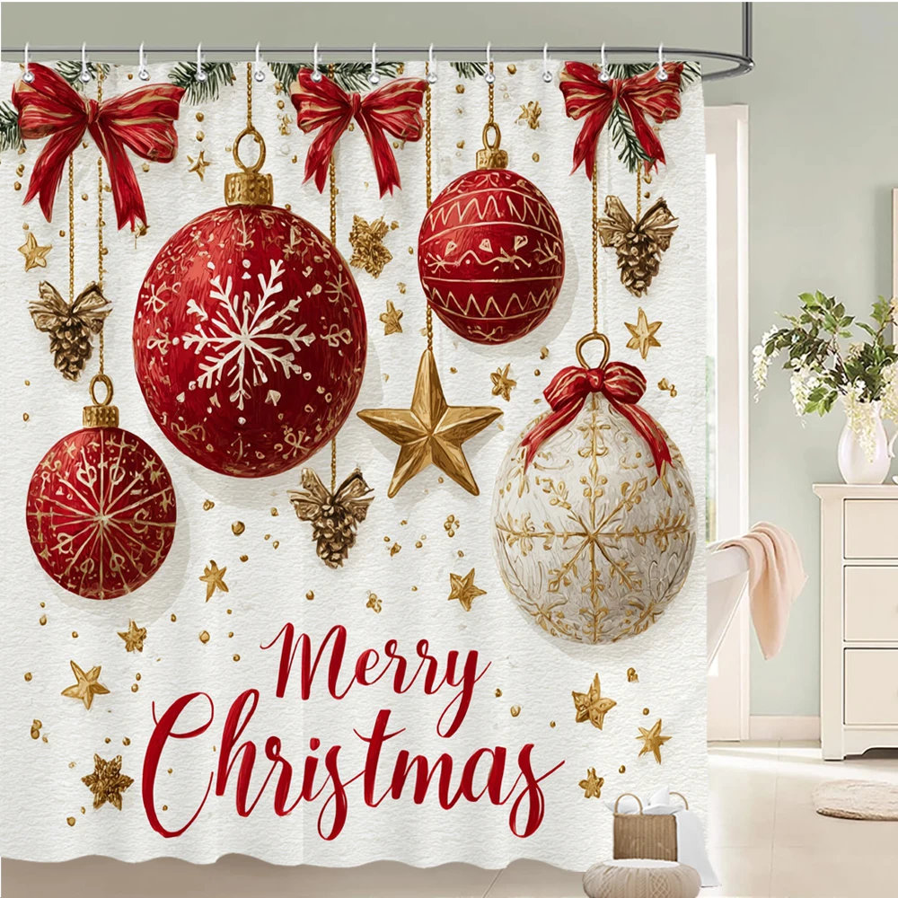 

Christmas Shower Curtain Christmas bells and snowflakes Santa Claus Bathroom Curtain Christmas tree Printed home Decor Curtain